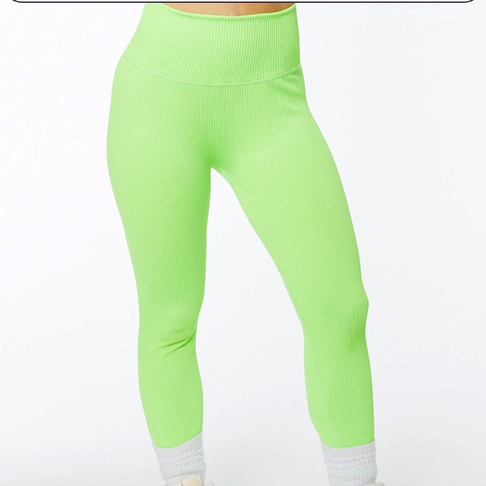 Good American Neon Lime Ribbed Leggings